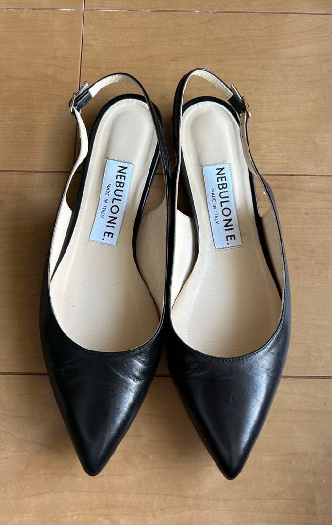 ネブローニ Nebuloni ミュール フラット 39 26cm ブラック NEBULONI E（ネブローニ） サンダル ウィングチップ メダリオン