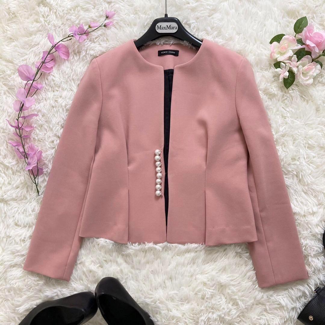 YOKO CHAN ノーカラージャケット ピンク系38サイズ