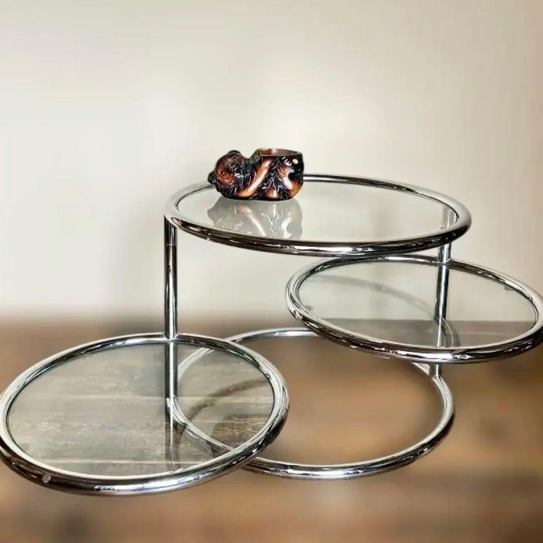 ミッドセンチュリー ガラステーブル４段 丸テーブル 可変式 モダン ミッドセンチュリー ラウンドテーブル 可変式 4段 強化ガラス - メルカリ