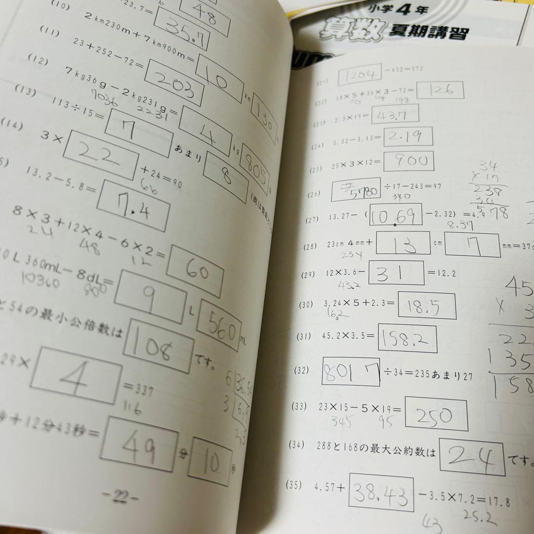 ⑱ き サピックス 4年 希少片面未記入 算数 夏期講習 サマーサピックス