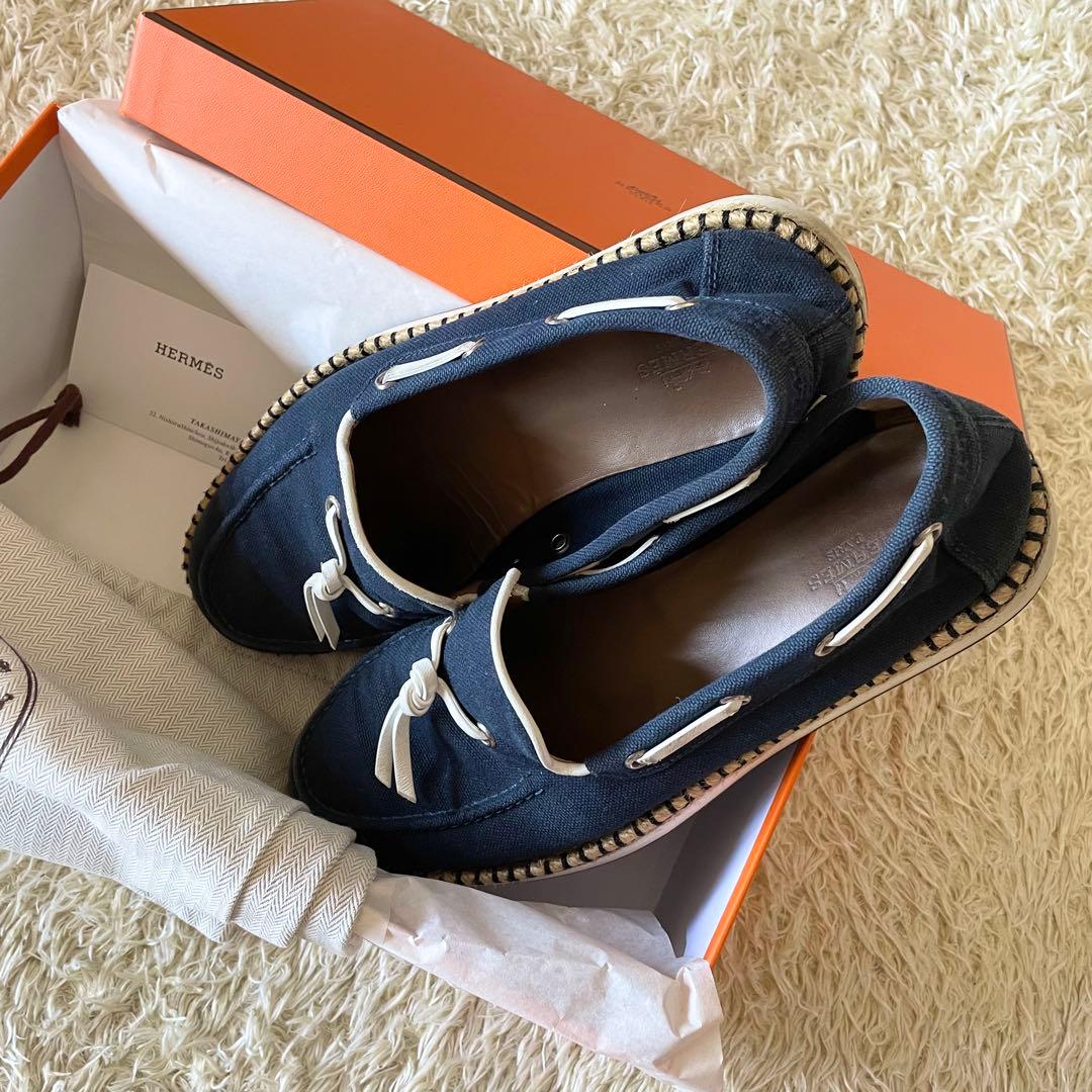 HERMES エルメス デッキシューズ タッセル エスパドリーユ ネイビー 41