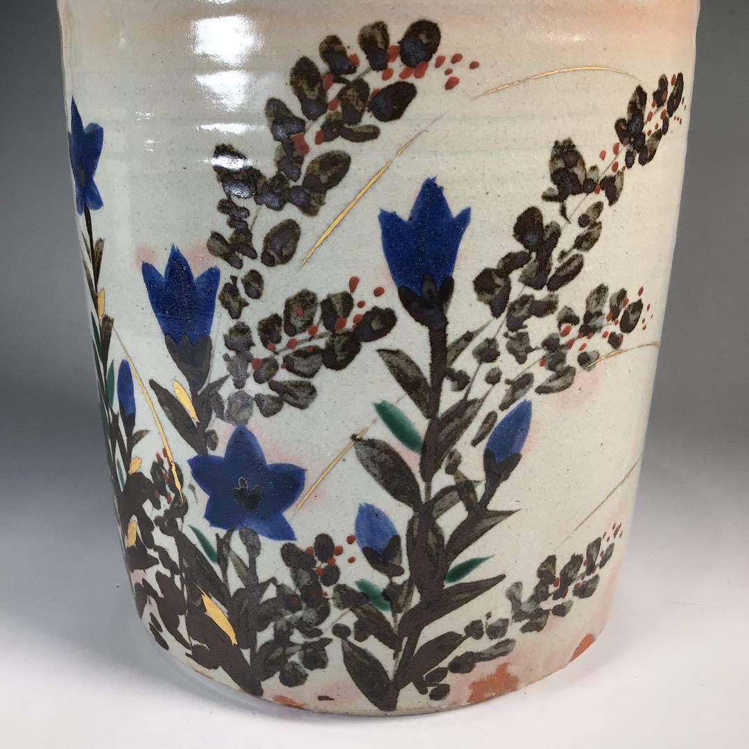 N723 水指 『菰山窯 宮田豊造』『金彩秋草文』『一重口水指』 共箱