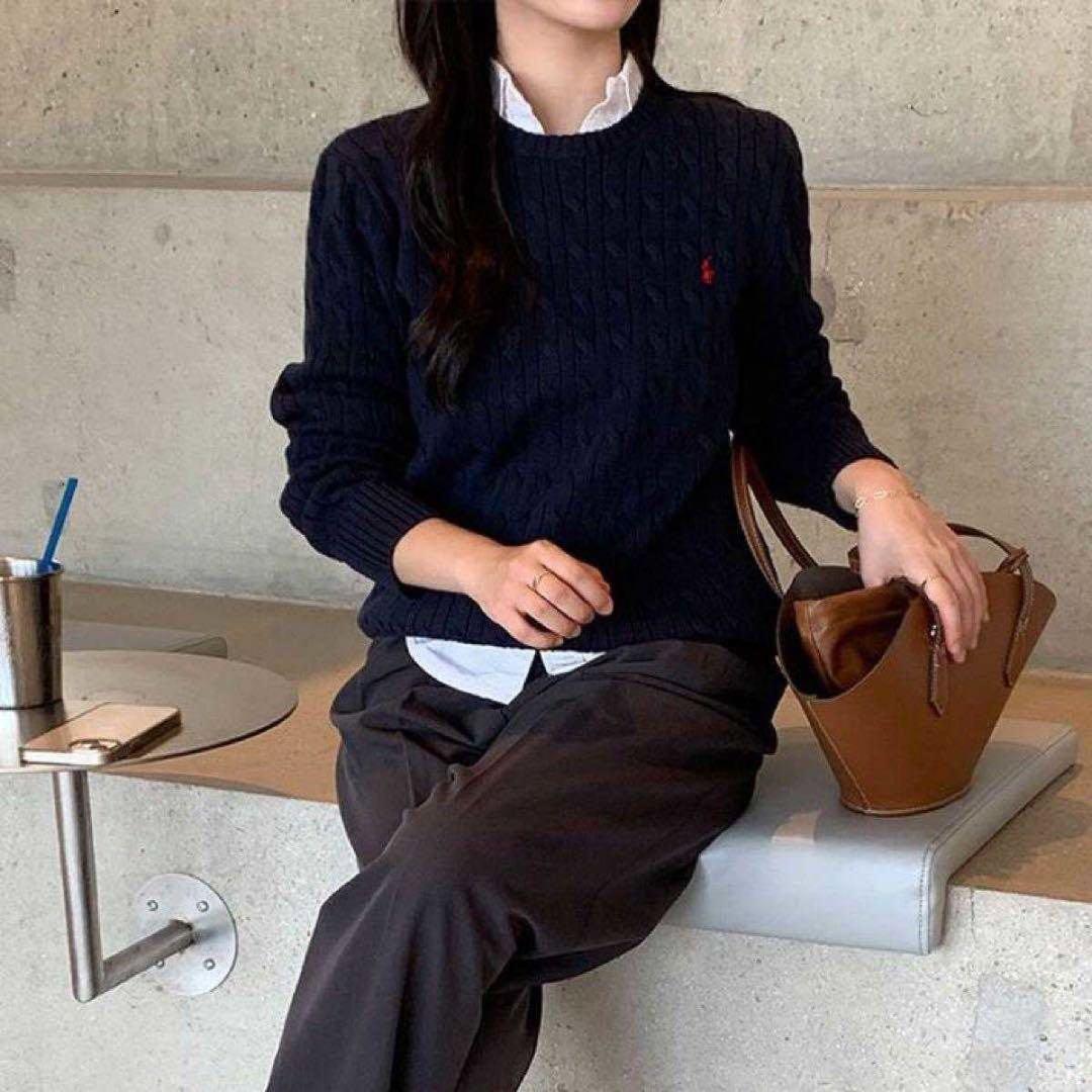 美品 ポロラルフローレン ケーブル ニット セーター ネイビー - メルカリ