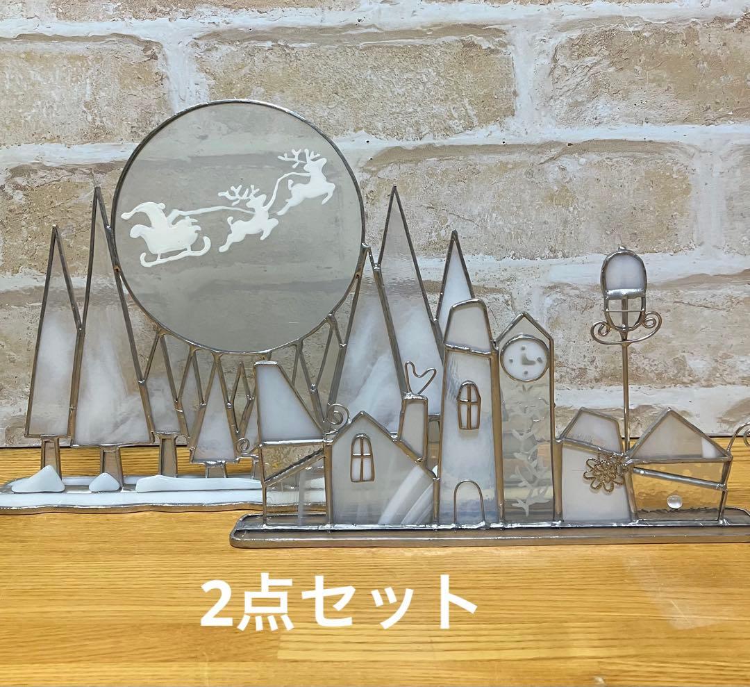 m*i様 ステンドグラス　大人可愛いWhite Xmas micat glass/ステンドグラスのミニホワイトハウス -光による変化を