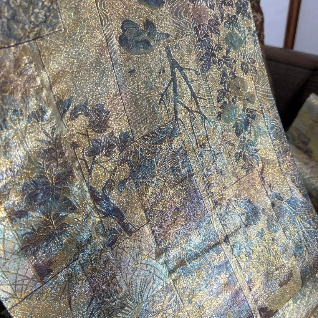証紙付き！純金平織りプラチナ箔／裏表全通‼️近代花鳥画袋帯♡ - メルカリ