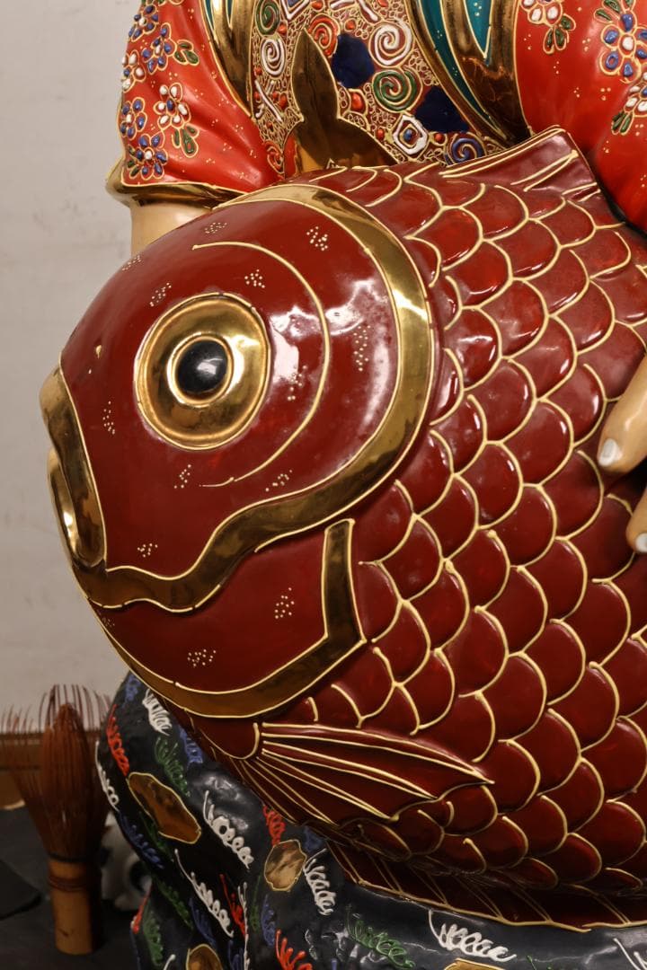 九谷焼 峰光 銘 色絵金彩 恵比寿像 七福神 置物 高さ約62cm BK125