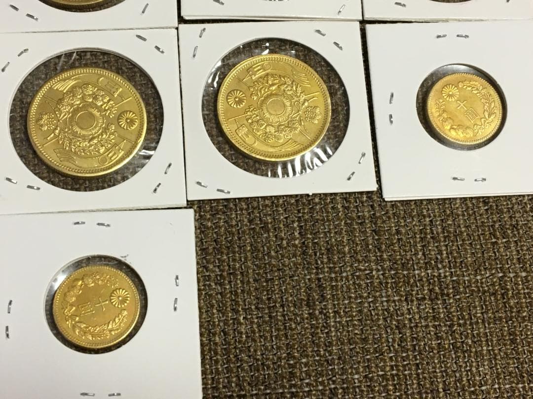 日本古銭明治一圓、十圓、二十圓金貨コインメダル18枚J433
