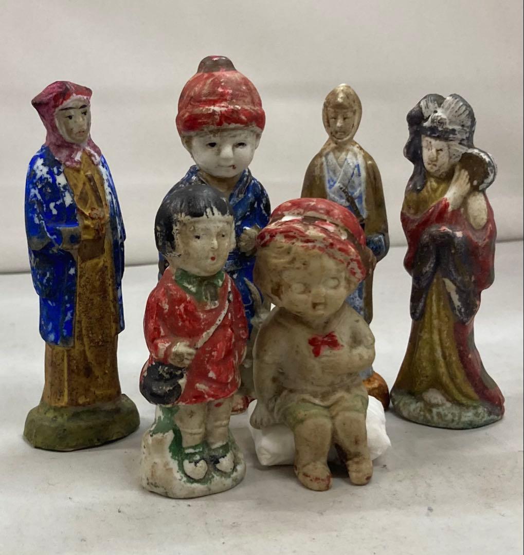 B427b「陶磁器人形 6体」戦前　レトロ　ヴィンテージ　男子　女子 B427b「陶磁器人形 最高 6体」戦前 レトロ ヴィンテージ 男子 女子