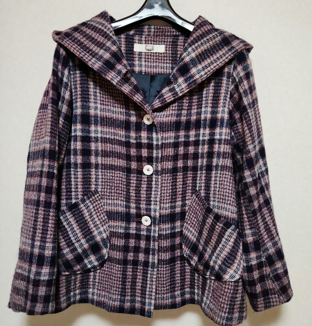 コットンハウスアヤ コート アウター チェック ナチュラル 日本製 M