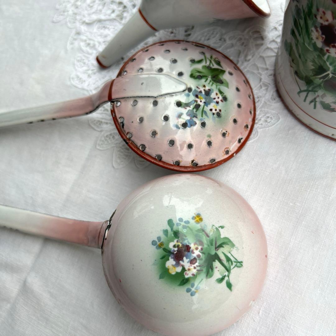 フランスアンティーク japy 忘れな草のホーローウェディングセット