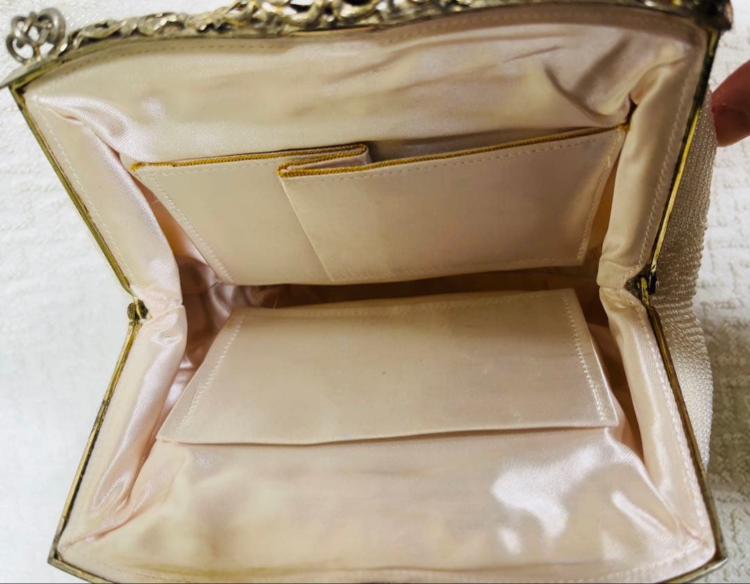 和装 花柄 総ビーズ刺繍バッグ 手縫い ハンドバッグ がま口 - メルカリ