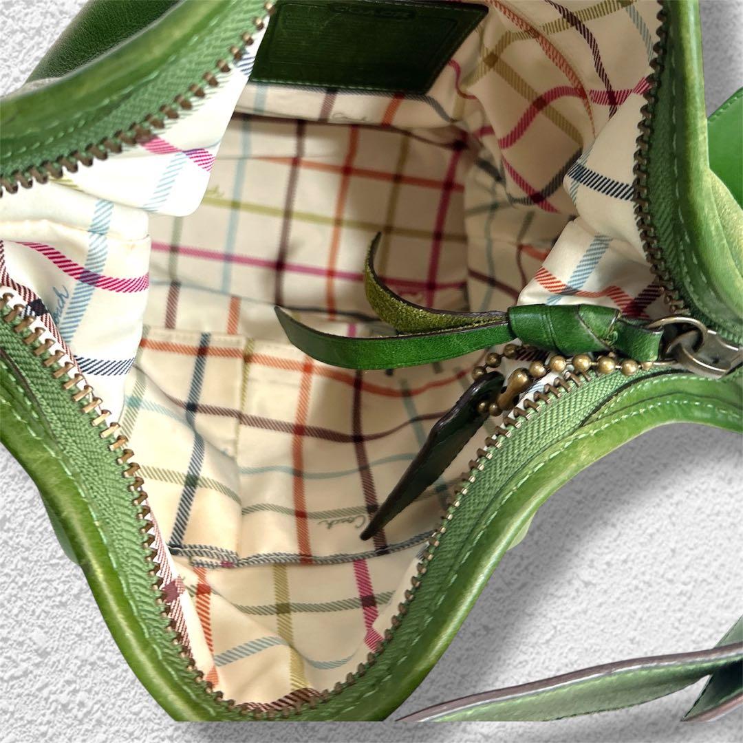 希少色】コーチ 2wayバケツ型 オールレザー ショルダーバッグ グリーン