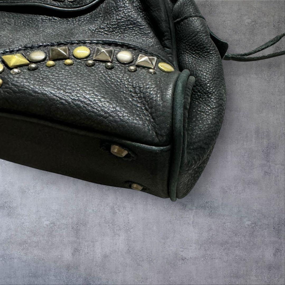 Y2K スタッズ レザー ワンショルダーバッグ グランジ 平成 ギャル男 お