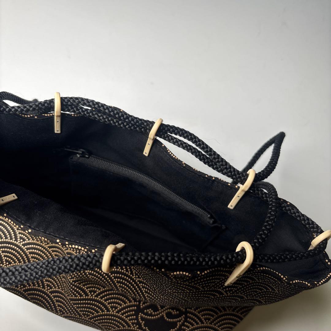 印傳屋 巾着袋 信玄袋 鶴銀杏と青海波文 甲州印伝 鹿