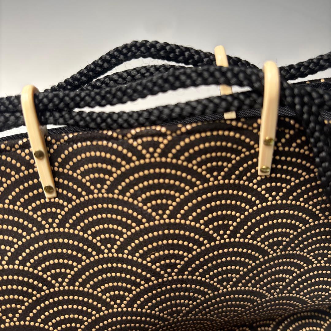 印傳屋 巾着袋 信玄袋 鶴銀杏と青海波文 甲州印伝 鹿