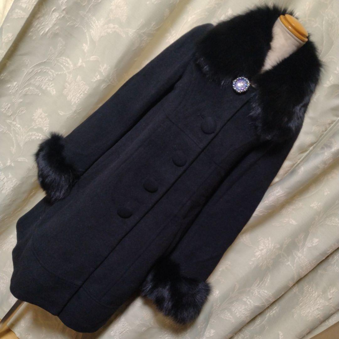美✩ブルーフォックス✩アンゴラ✩ウール✩ブラック✩ファー取り外し可