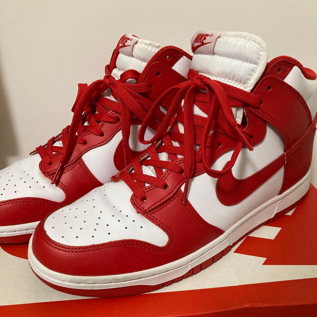 美品』ナイキNIKE ダンク HI レトロ 赤×白 - メルカリ