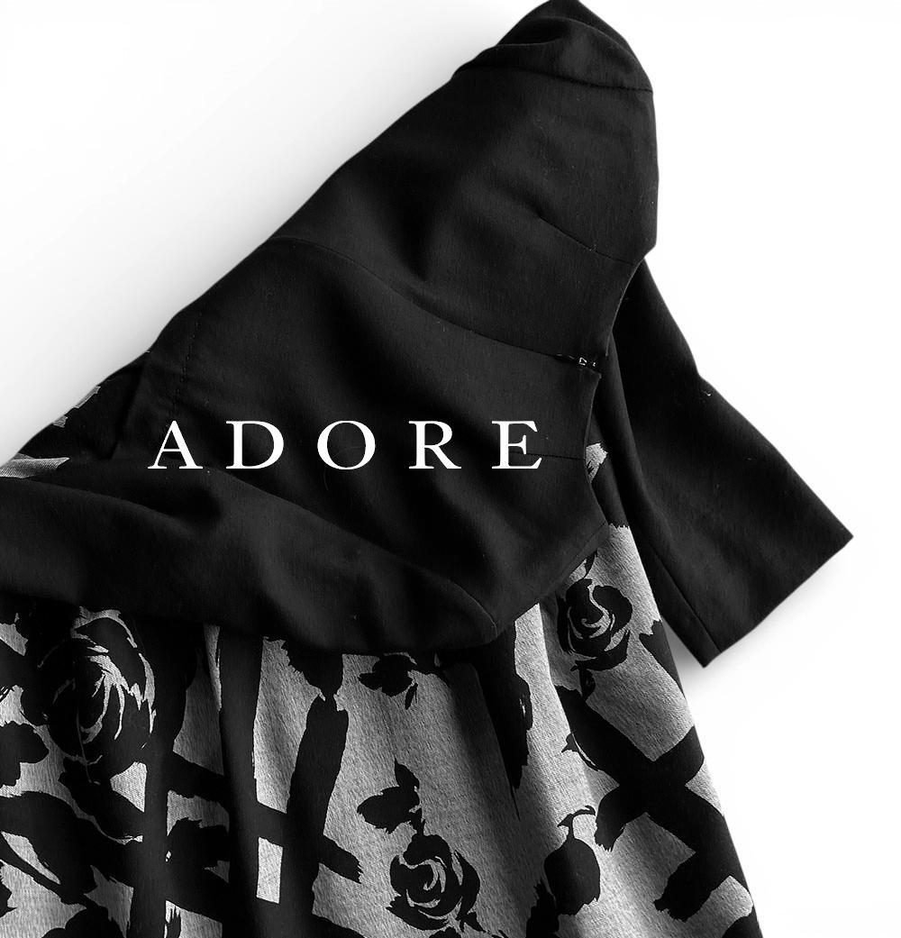 美品 アドーア 極上 落ち感ウール モノトーンボタニカルフラワー切替