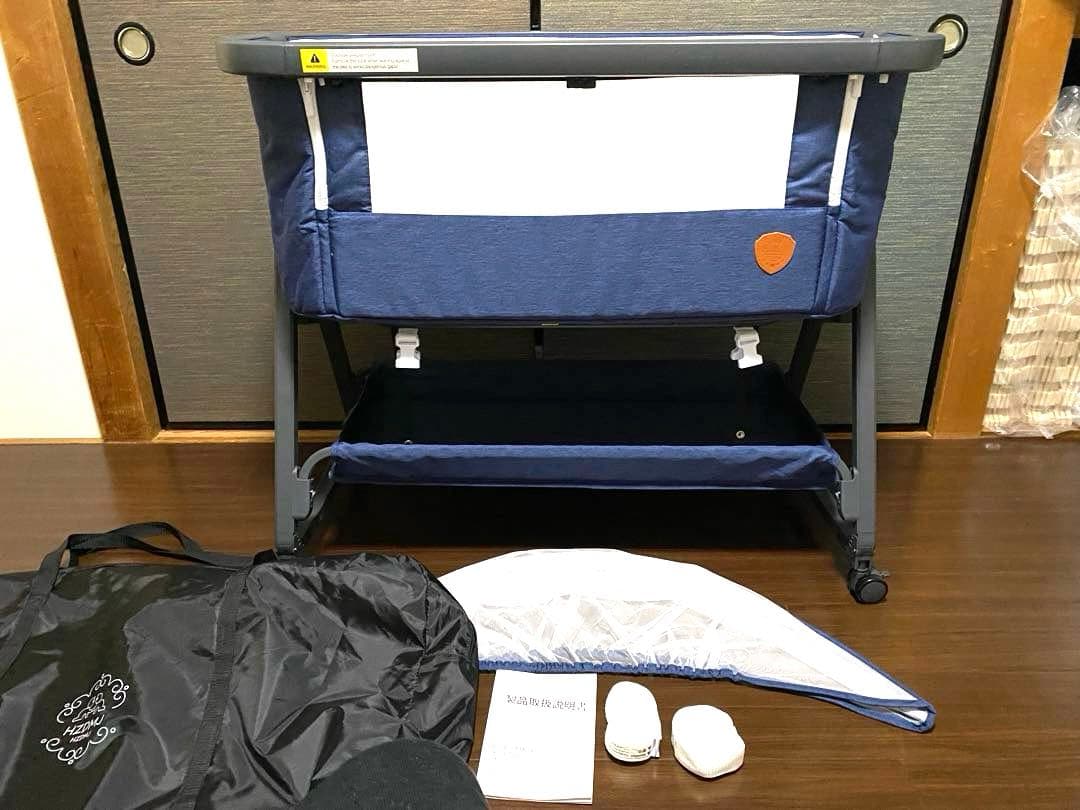 HZDMJ ベビーベッド 紺色 持ち運び 折りたたみ