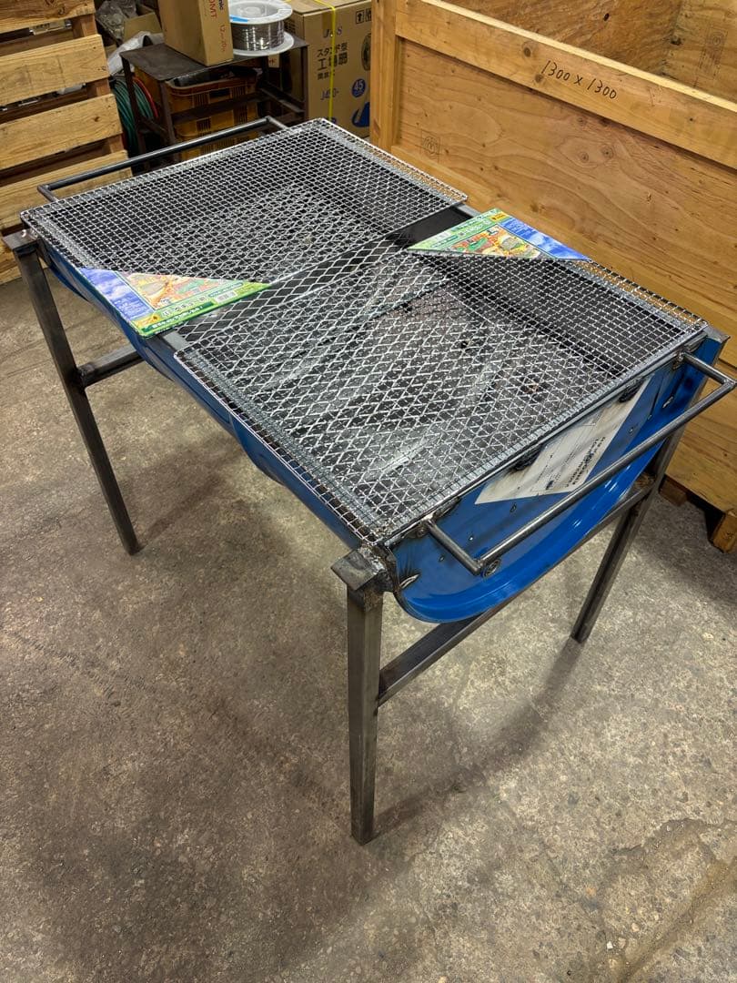 大型バーベキューコンロ 青 ドラム缶 縦半ギリ