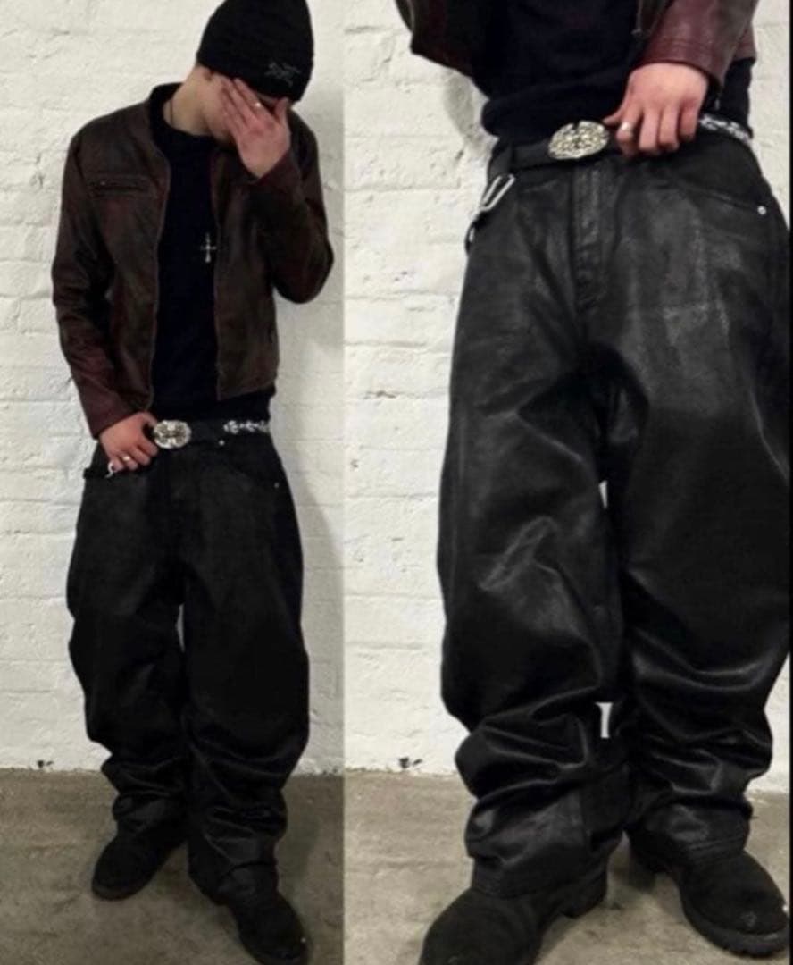 goar.archive STRAPPED BAGGY OIL PANTS s - メルカリ