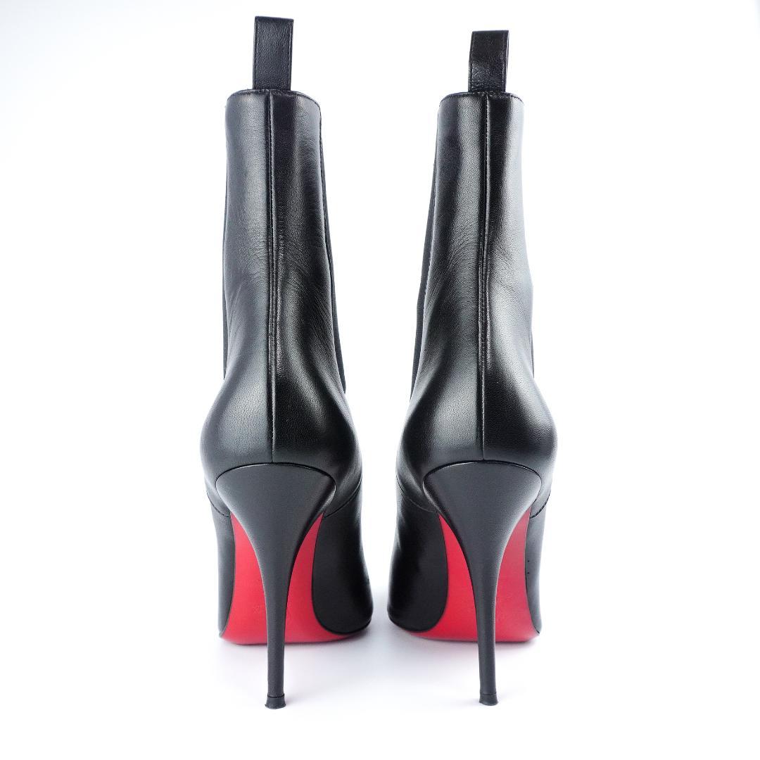 24.5cm ルブタン黒レザーポインテッドトゥブーティ バレンタインデー最適