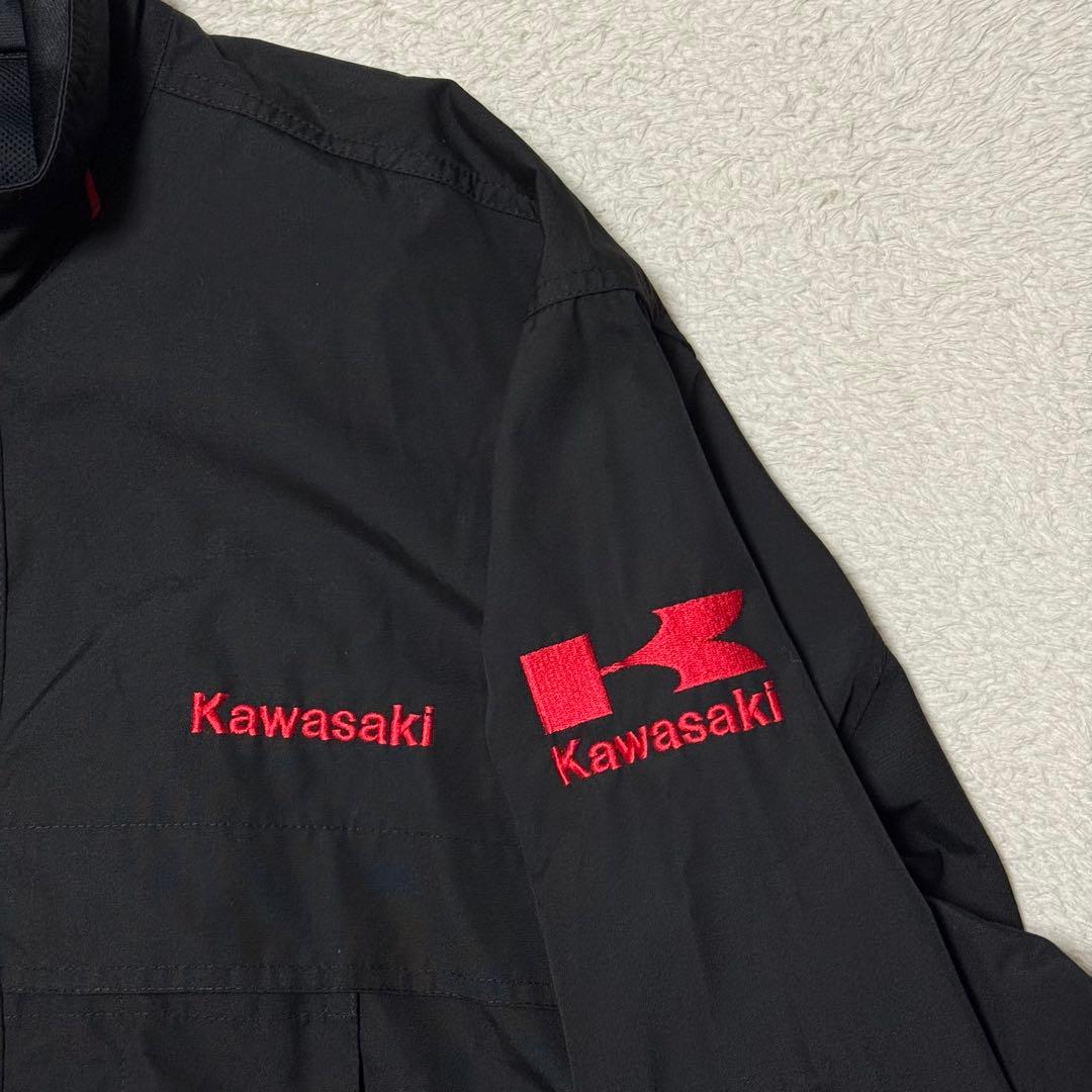 希少 美品 3L カワサキ 純正 ナイロンジャケット ブルゾン ロゴ刺繍 黒