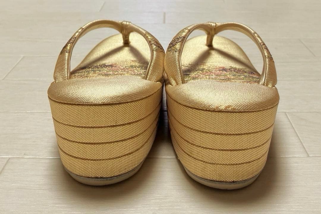 《美品》東京芝山　佐賀錦　草履バッグセット　ゴールド