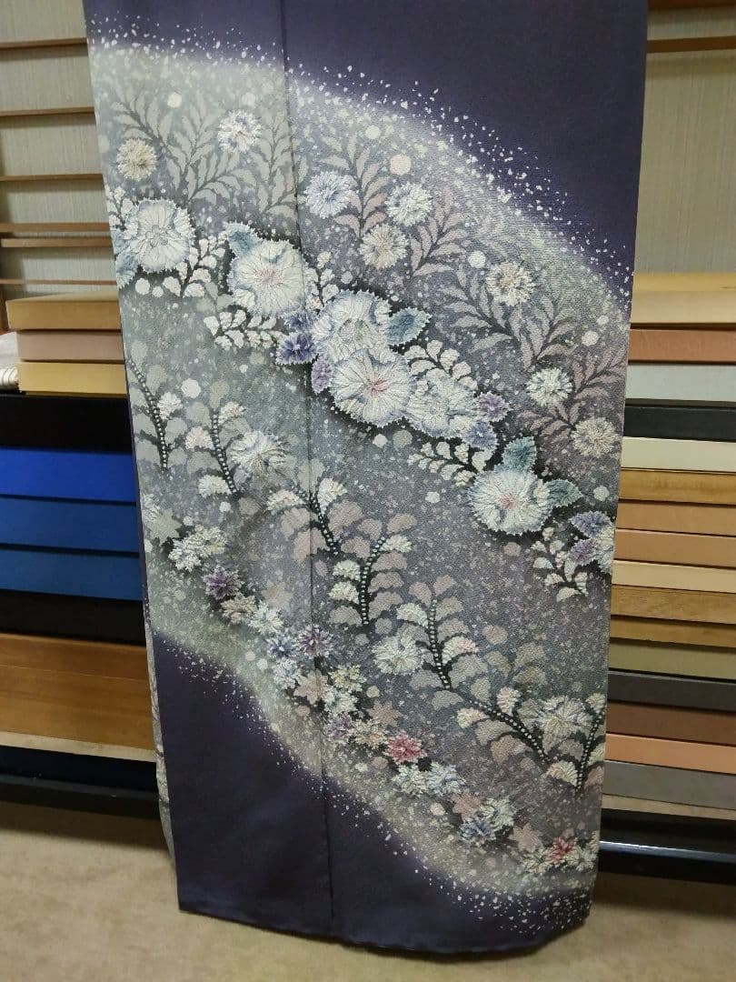 最終値下げ F‐315 訪問着 辻ヶ花 袷 暈し グレー系紫 作家落款 美品