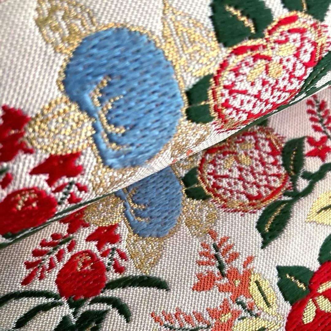 アンティーク名古屋帯 織り出し花模様 アイボリー 正絹 大正ロマンNo.28