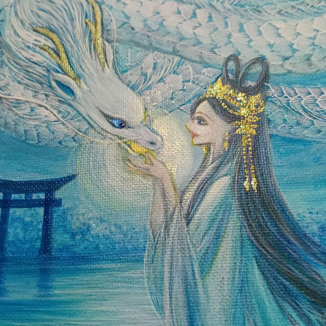 No.517 F3キャンバス アクリル画 弁財天 弁天様 白龍 白蛇 開運絵画