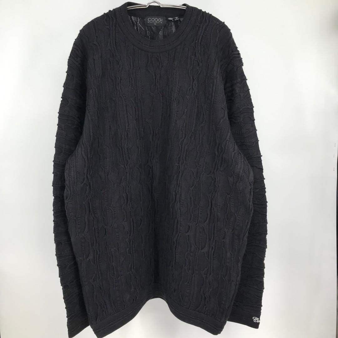 COOGI ニット 3XL ブラック 3D COOGI 3Dパターン オールブラック コットンニットセーター 【OT-2203