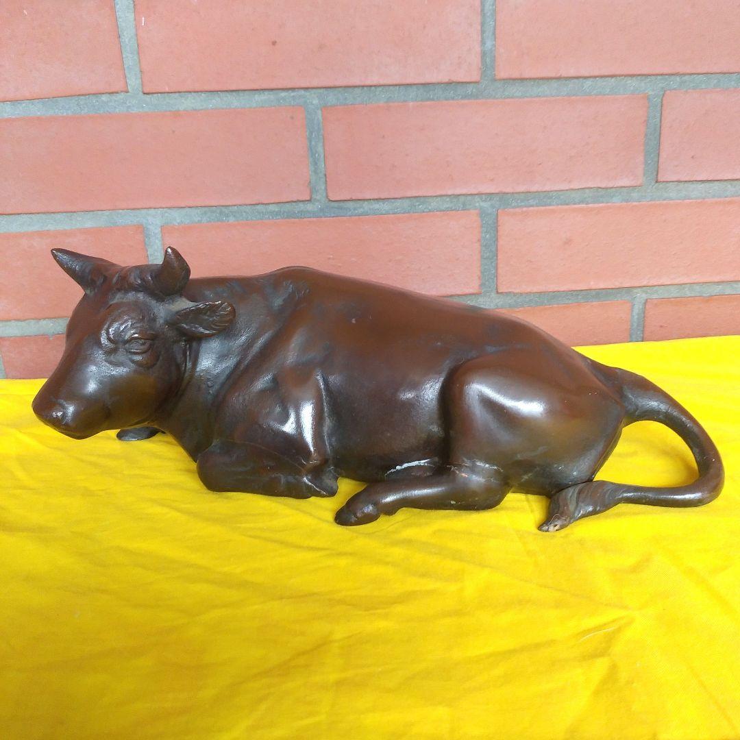 座牛 牛 置物 鋳鉄製 干支置物 高岡銅器 開運招福 銅メッキ ブロンズ