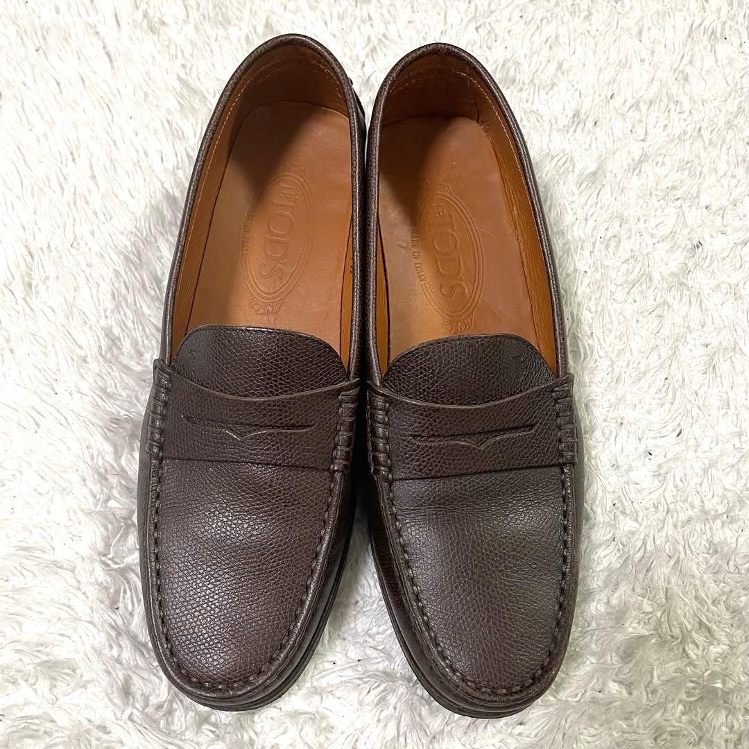 美品✨【TOD'S】トッズ　ドライビングシューズ　シボ革　ブラウン 24.5cm