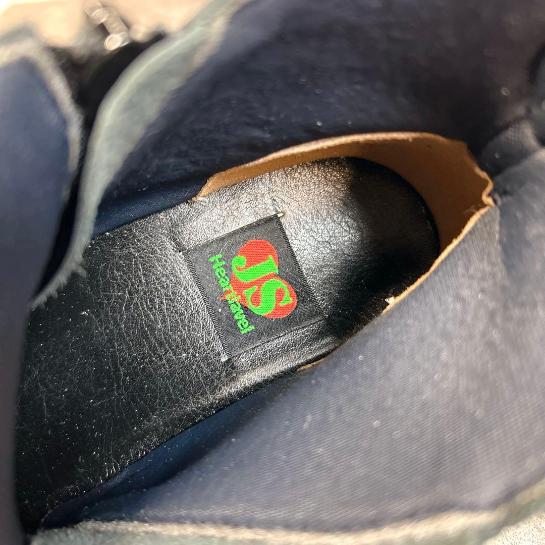 新品【JSハートレーベル 】レザーショートブーツ/花/ジップ/厚底