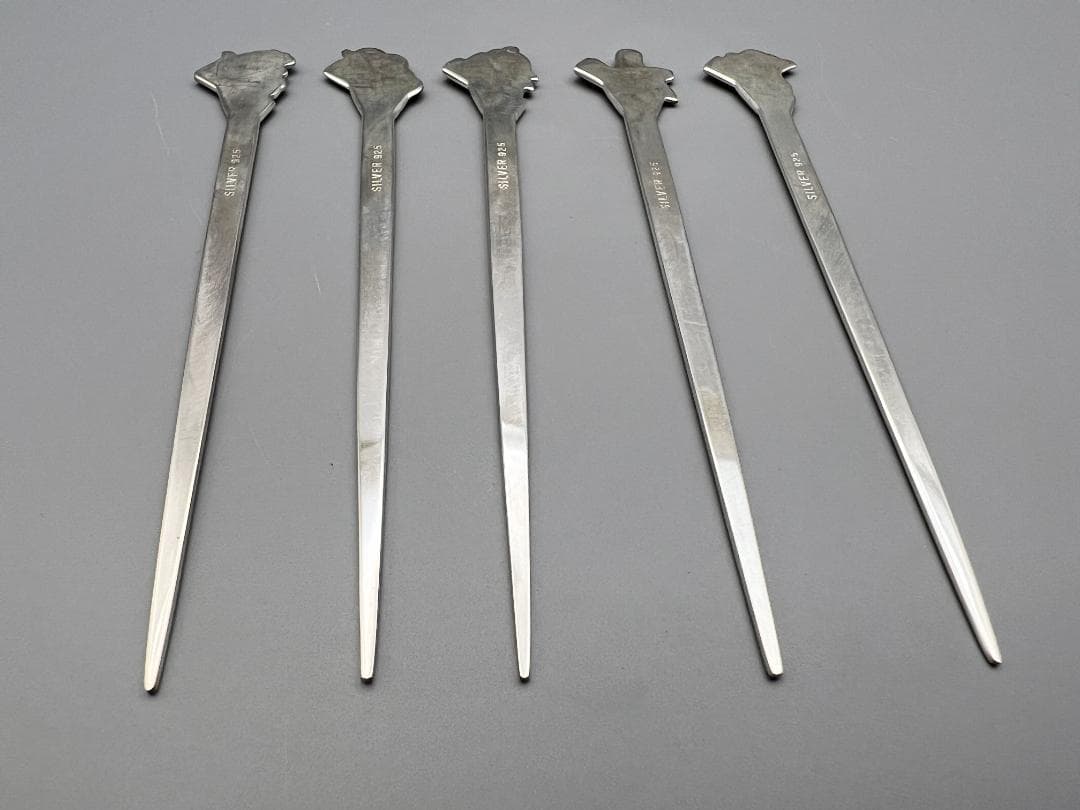 SILVER925 刻印 銀製 菓子楊枝 5本セット 鶴と亀 梅と竹 重量29g