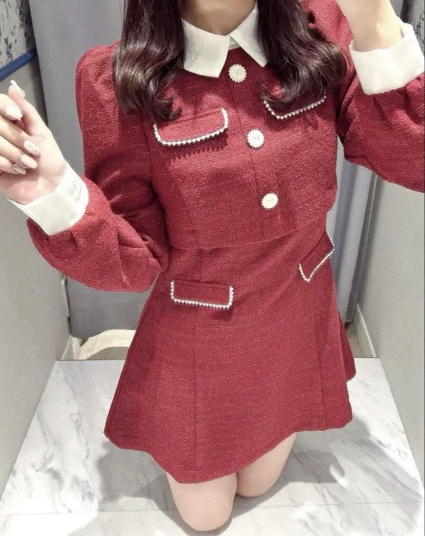 evelyn エブリン ツイードミニフレアワンピース - メルカリ