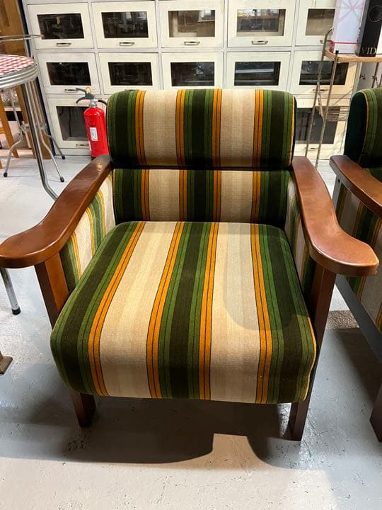 レトロ/モケットソファー/一人掛け/ストライプ/当時もの モケット