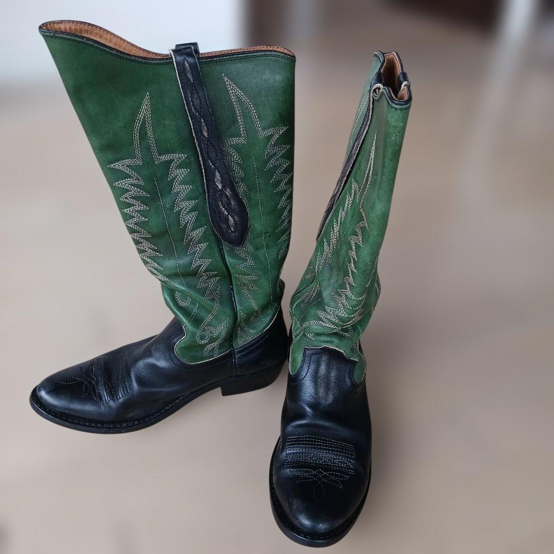 イタリア製　ウエスタンブーツ 緑と黒 レザー　サイズ38(24～24.5cm)