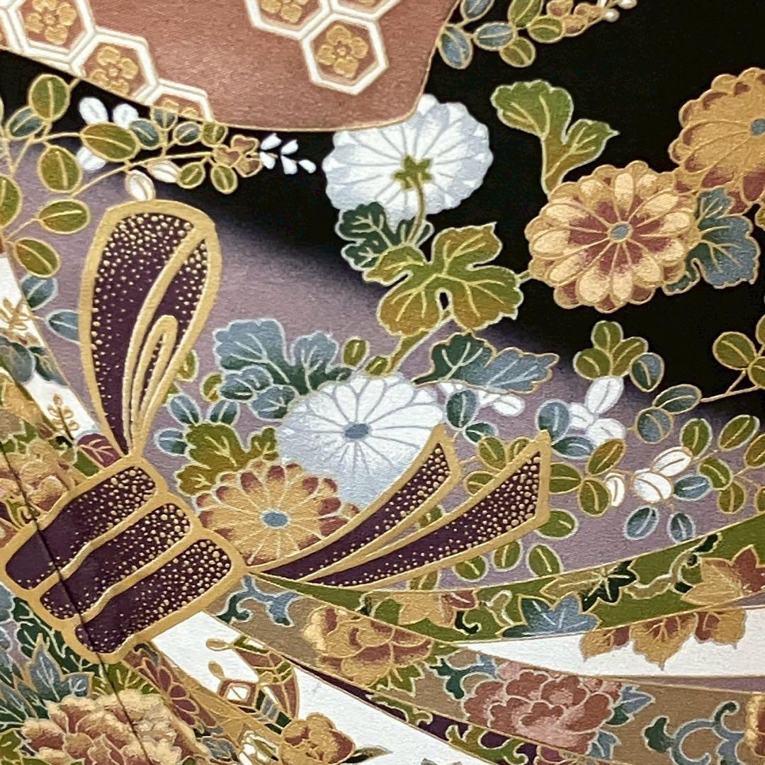 5457］黒留袖 美品 束ね熨斗目 比翼付 五つ紋 五三桐 正絹 着物 袷