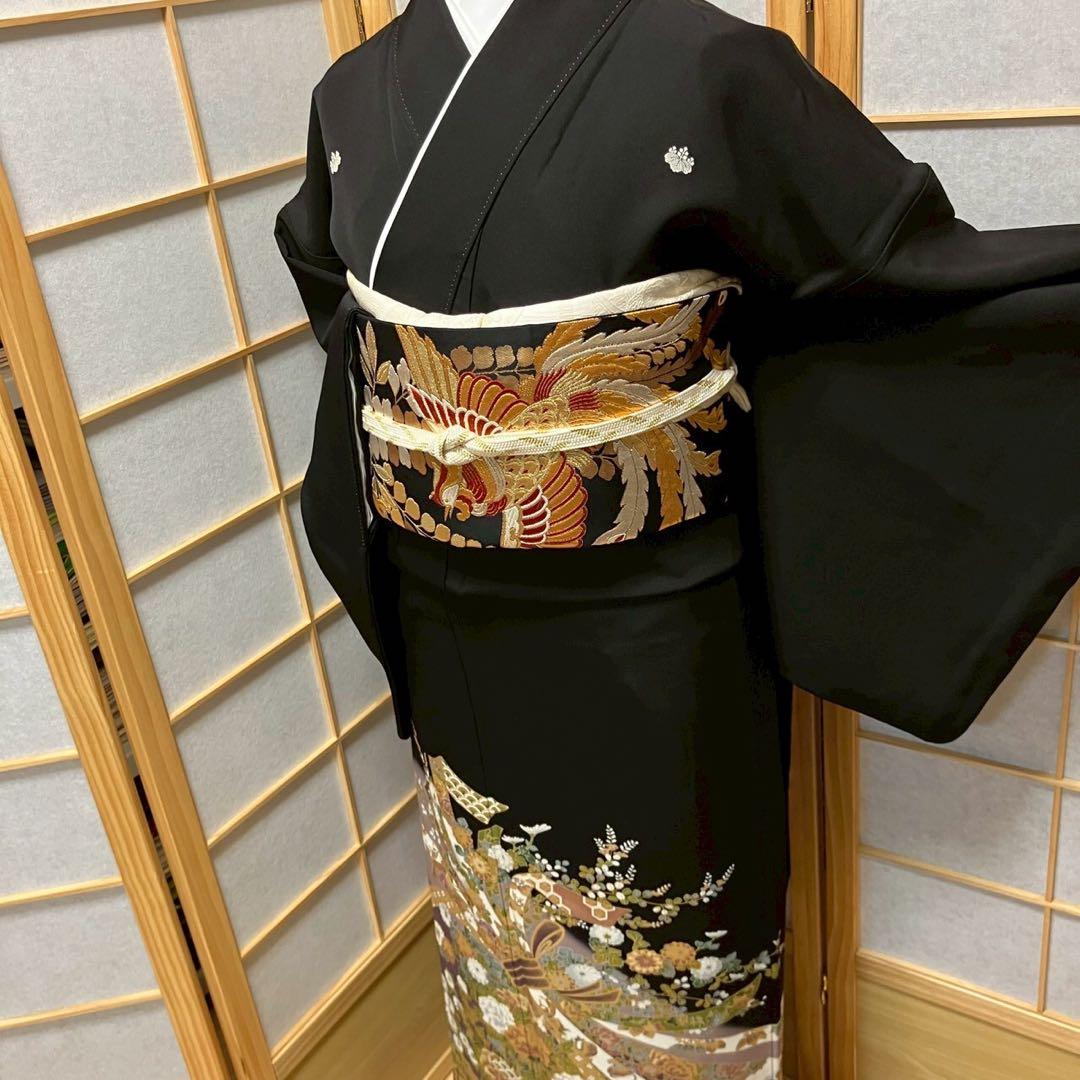 5457］黒留袖 美品 束ね熨斗目 比翼付 五つ紋 五三桐 正絹 着物 袷