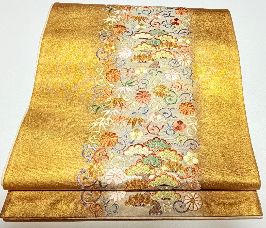高級 袋帯 正絹 お太鼓柄 蘇州刺繍 金駒刺繍 ゴールド 訪問着 約40万円