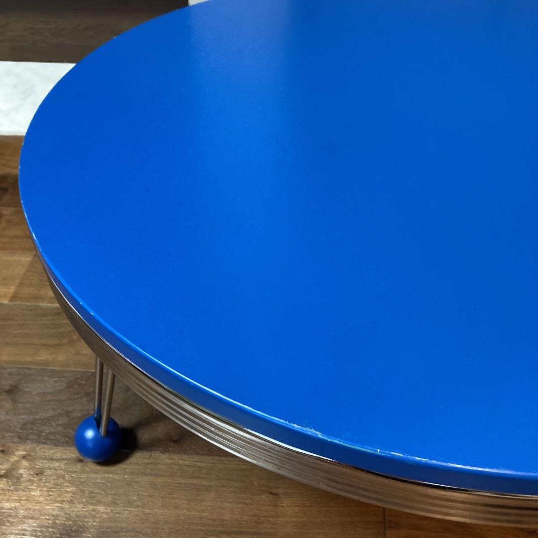 人気✨️青色 アメリカン レトロ 丸型ダイニングテーブル 76×76×31.5cm