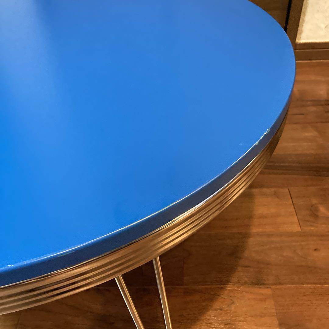 人気✨️青色 アメリカン レトロ 丸型ダイニングテーブル 76×76×31.5cm