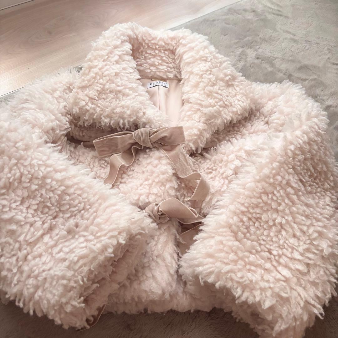 SNIDEL リボンボアショートコート ピンク - メルカリ