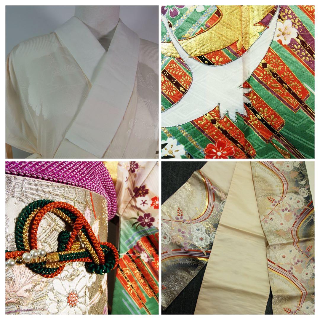 豪華振袖3点セット＊染め分け古典柄 金駒刺繍 沙耶型地紋 長襦袢・袋帯