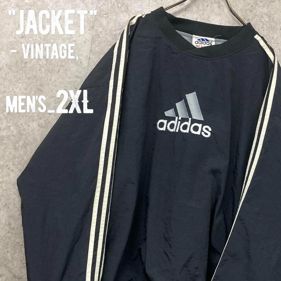 レア90s《アディダス》刺繍プルオーバーナイロンジャケット/ブラック