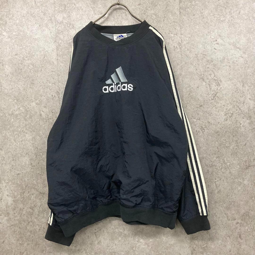 レア90s《アディダス》刺繍プルオーバーナイロンジャケット/ブラック