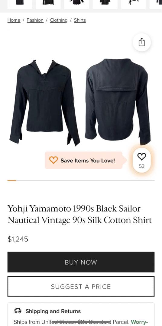 Yohji yamamoto 80s 90s アーカイブ シルク セーラーシャツ Z4183398068