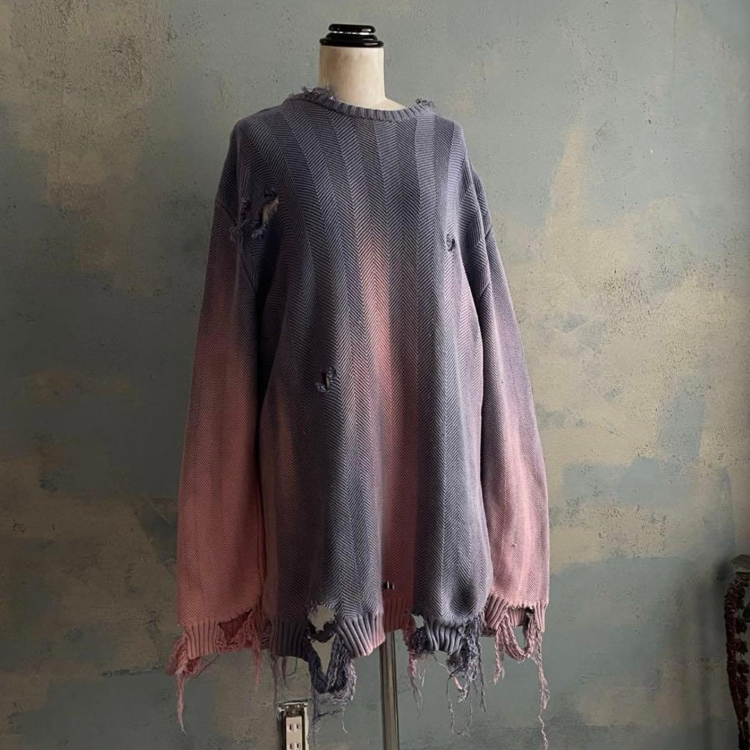 90's “chaps “ゆるダボ”フェード“broken boro knit